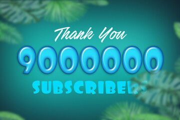9000000 subscribers celebration greeting banner with Blue Glossi  Design