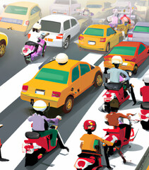 Obraz na płótnie Canvas traffic jam anime style - A.I. generated