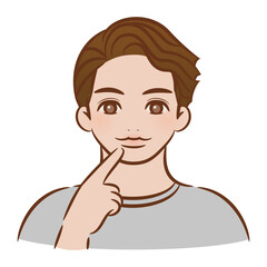 ブラッシュペンで描かれたイラスト / 口元を指差す男性