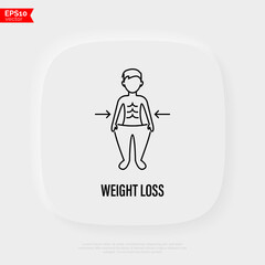 Weight loss after disease thin line icon. Lean man in big trousers. Long covid. Vector illustration.