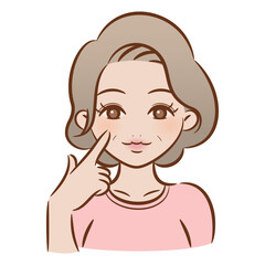 ブラッシュペンで描かれたイラスト / 肌を指差すシニアの女性