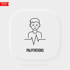 Heart palpitation thin line icon. Heart failure, shortness of breath, arrthythmia, long covid syndrome. Vector illustration.