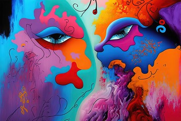 illustration of colorful surreal face art 