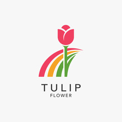 Tulip flower and colorful elements for tulip garden logo design