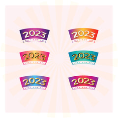 Free vector elegant happy new year 2023 text typography design set