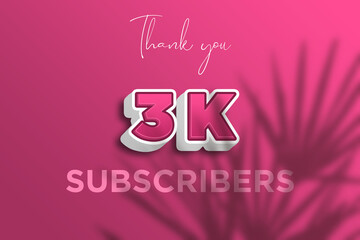 3 K  subscribers celebration greeting banner with Pink 3D  Design