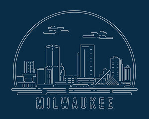Cityscape with white abstract line corner curve modern style on dark blue background, building skyline city vector illustration design - Milwaukee - obrazy, fototapety, plakaty