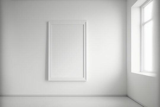 empty white room with frame, digital art