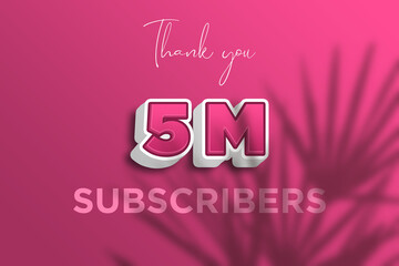 5 Million  subscribers celebration greeting banner with Pink 3D  Design