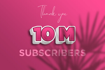 10 Million subscribers celebration greeting banner with Pink 3D  Design