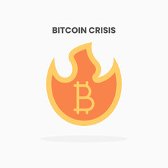 Bitcoin crisis fire icon flat. Vector illustration on white background. Can used for web, app, digital product, presentation, UI and many more.