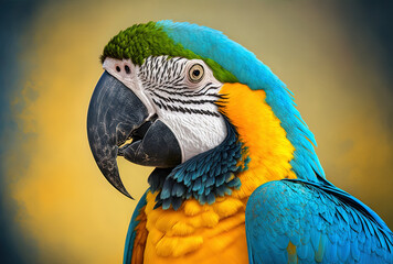 Blue and Gold Macaw portrait for advertising or other uses. Generative AI