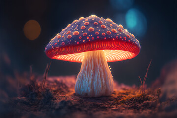 Mystical glowing red mushroom made with Generative AI	