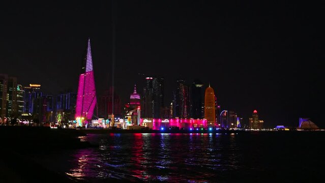 Night Corniche bay, Doha, Qatar, Middle East, marina, night cityscape
