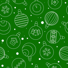 New Year seamless pattern, green background with Christmas balls.