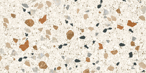 Terrazzo seamless pattern composed of pieces of granite, quartz, glass and stone. Marble floor texture. White classic paving design. Abstract wall background. Retro venetian stone material - obrazy, fototapety, plakaty