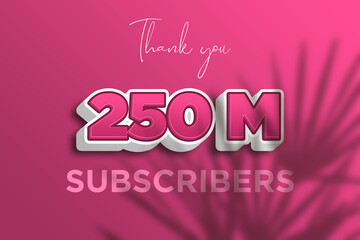 250 Million  subscribers celebration greeting banner with Pink 3D  Design