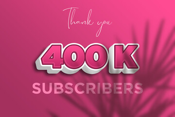 400 K  subscribers celebration greeting banner with Pink 3D  Design
