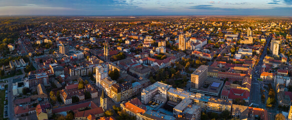 Aerial view around the city Pantschowa in Serbia on a late afternoon on a sunny autumn day.