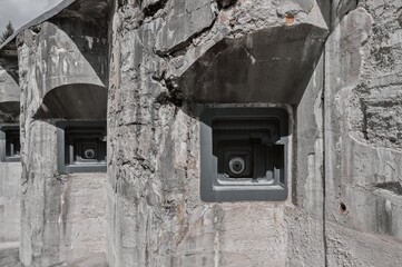 Detail of the embrasure on the concrete bunker.