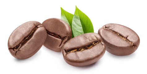 Delicious coffee beans, isolated on white background