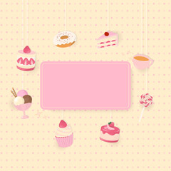 Bakery around pink banner on polka dot background