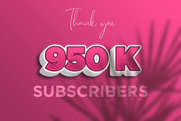 950 K  subscribers celebration greeting banner with Pink 3D  Design