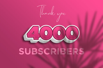 4000 subscribers celebration greeting banner with Pink 3D  Design