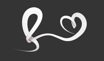 love and valentines day. White Hearts ribbon Grey background 3d illustraion
