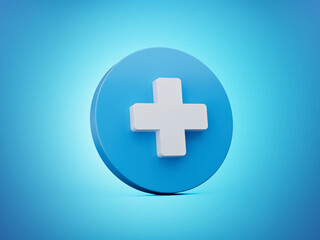 Fototapeta premium White Plus Icon on blue circle 3d illustration
