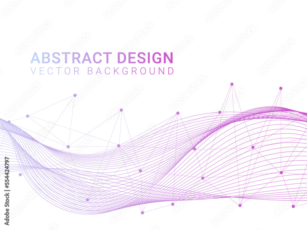 Aufkleber Abstract lines and dots. Data wave connect, pink elements on white background. Big abstract flow pattern for science or medicine, geometric digital objects. Vector minimal wareframe banner