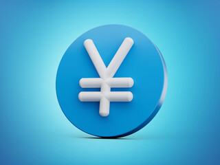 Yen symbol blue and white 3d icon isolated 3d illustration