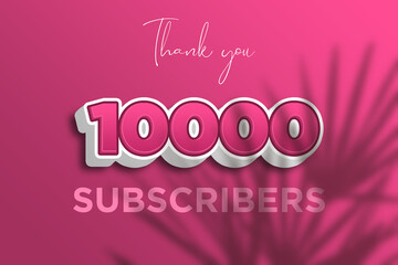10000 subscribers celebration greeting banner with Pink 3D  Design