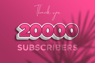 20000 subscribers celebration greeting banner with Pink 3D  Design