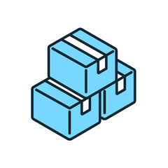 ガムテープで閉じられた段ボール箱。積まれた段ボール箱のイラスト。