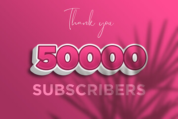 50000 subscribers celebration greeting banner with Pink 3D  Design