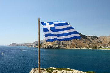 The Greek flag has the island of Rhodes.