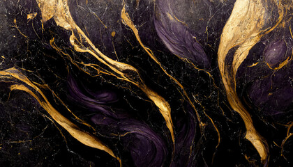 Obraz na płótnie Canvas Abstract luxury marble background. Modern digital painting. Gold, black and purple colors. AI