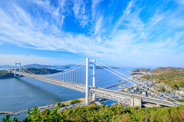 秋の瀬戸大橋　鷲羽山展望台　岡山県倉敷市　Seto Ohashi Bridge in autumn. Wasyuzan observatory. Okayama Prefecture, Kurashiki city.