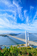 秋の瀬戸大橋　鷲羽山展望台　岡山県倉敷市　Seto Ohashi Bridge in autumn. Wasyuzan observatory. Okayama Prefecture, Kurashiki city.