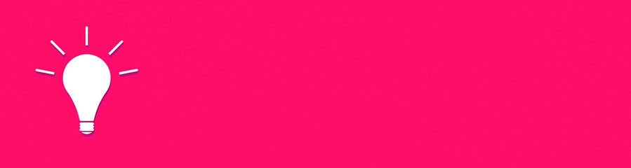 White glowing light bulb with shadow on red background. Illustration of symbol of idea. Horizontal image. Banner for insertion into site. 3D image. 3D rendering.