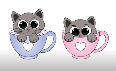 Cute cat in cup.cat vector icon kitten coffee cup calico logo fish symbol cartoon character illustration doodle design