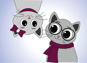 Cartoon cute Valentines day couple cats vector.