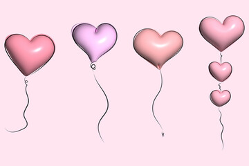 A set of 3d hand drawn cute balloons in a shape of heart. Good for any project.