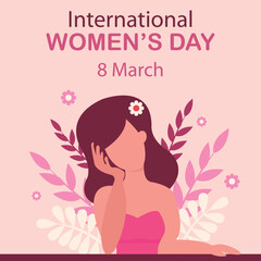Obraz na płótnie Canvas illustration vector graphic of a woman is daydreaming at a table, showing leaves in the background, perfect for international day, international womens day, celebrate, greeting card, etc.