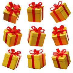set of colorful gift boxes with bows
