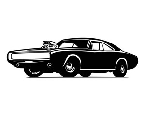 Obraz na płótnie Canvas 1970s old dodge charger logo silhouette isolated white background view from side. Best for badges, emblems, icons and the old car industry. vector illustration eps 10.