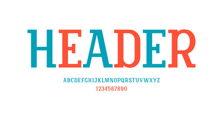 Slab serif font alphabet, letters from A to Z and numbers from 0 to 9, vector illustration 10EPS