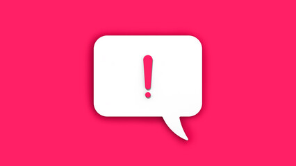 red exclamation mark on a white message board. Alarm signal in the phone. Danger alert. Message on a red background. Horizontal image. Banner for insertion into site. 3D image. 3D rendering.