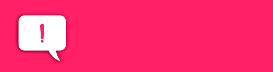 red exclamation mark on a white message board. Alarm signal in the phone. Danger alert. Message on a red background. Horizontal image. Banner for insertion into site. 3D image. 3D rendering.